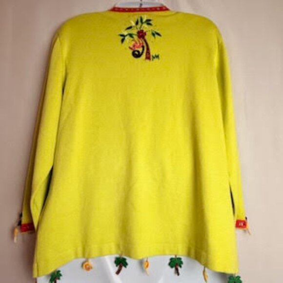 Berek Monkey Jungle Embroidered Cardigan Sweater Yellow Button Front Size Medium - Picture 4 of 15